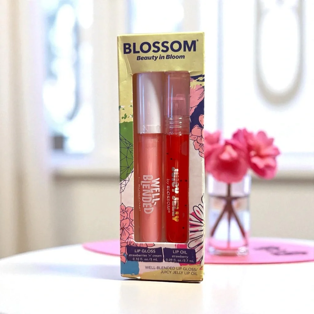 💎 Blossom Strawberries n Cream Lip Gloss + Strawberry Lip Oil Juicy Jelly